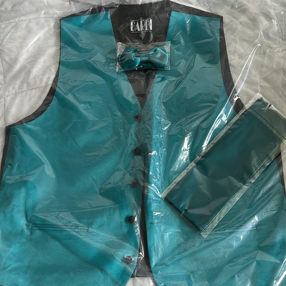 Teal Satin Mens Tuxedo Vest and Matching Bow Tie